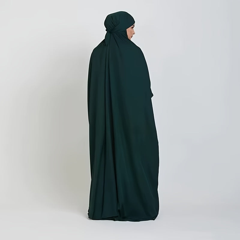 Long Sleeve Solid Color Jibab Abaya - Women's Traditional Arabian Polyester Robe with Tie Back, 95% Polyester 5% Elastane, 135g/m² - Muslim Nida Hijab Dress