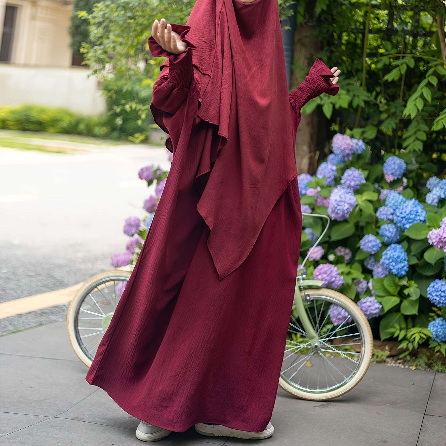 1pc Muslim Big Headscarf + Khimar Abaya Robe Dress, Retro Pocket Design, Comfortable And Loose, Suitable for Women'S Daily Travel Ramadan Prayer Clothing