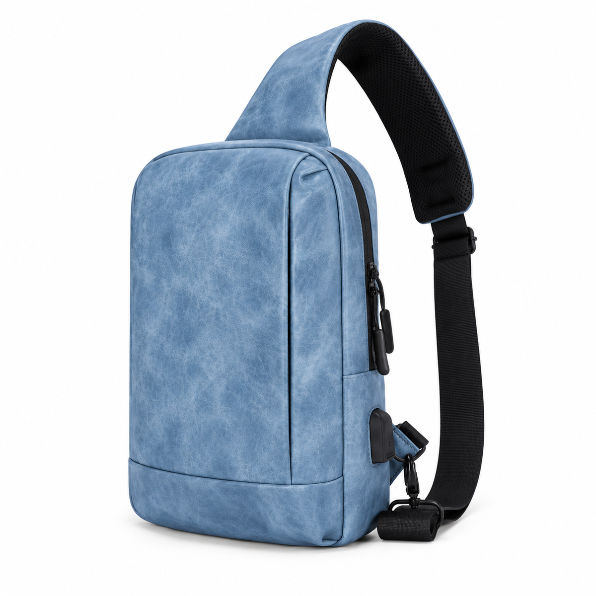 Sky Blue Textured Crossbody Sling Bag