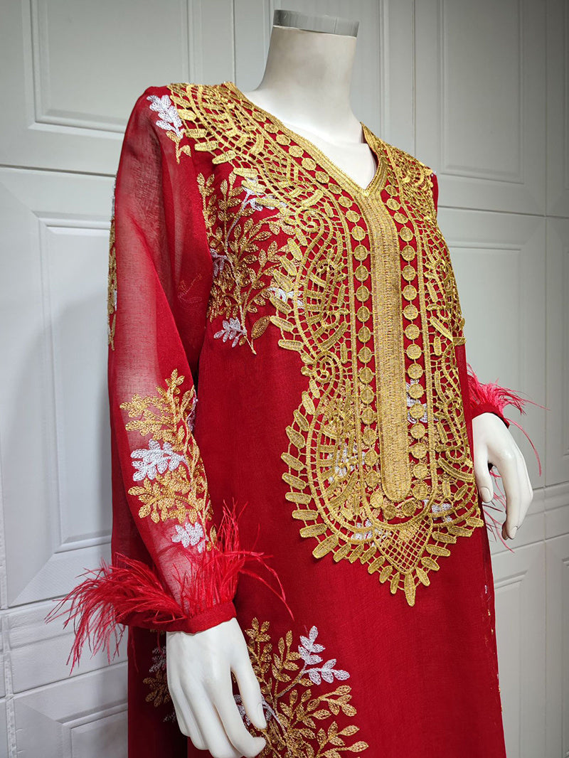 2025 Spring-Summer Round neck Printing Embroidery Regular sleeve Kaftan
