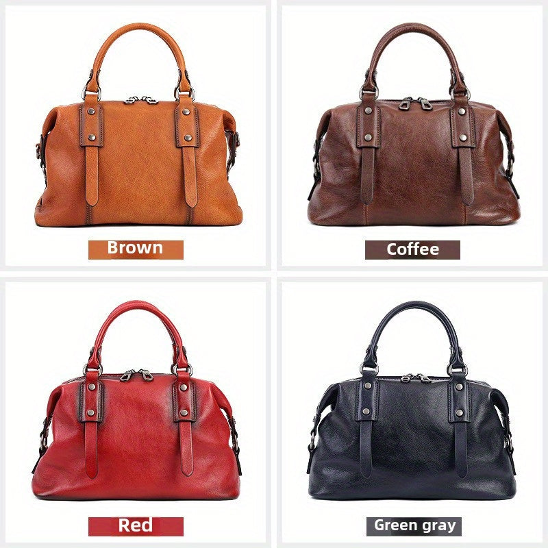 Women's Genuine Leather Crossbody Bag - Adjustable Wide Strap, Large Capacity Vintage Tote & Shoulder Bag