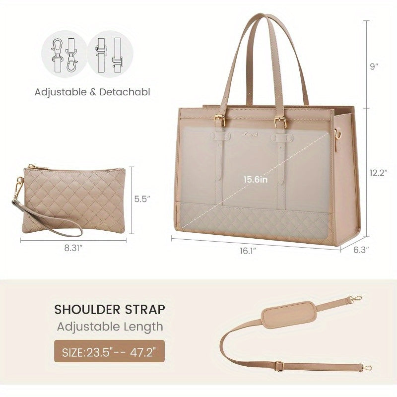 Laptop Bag for Women 15.6 inch Laptop Leather Tote Bag Computer Bag Work Bags for Business Office Large Capacity Laptop Purse Professional Work Canvas Tote Black