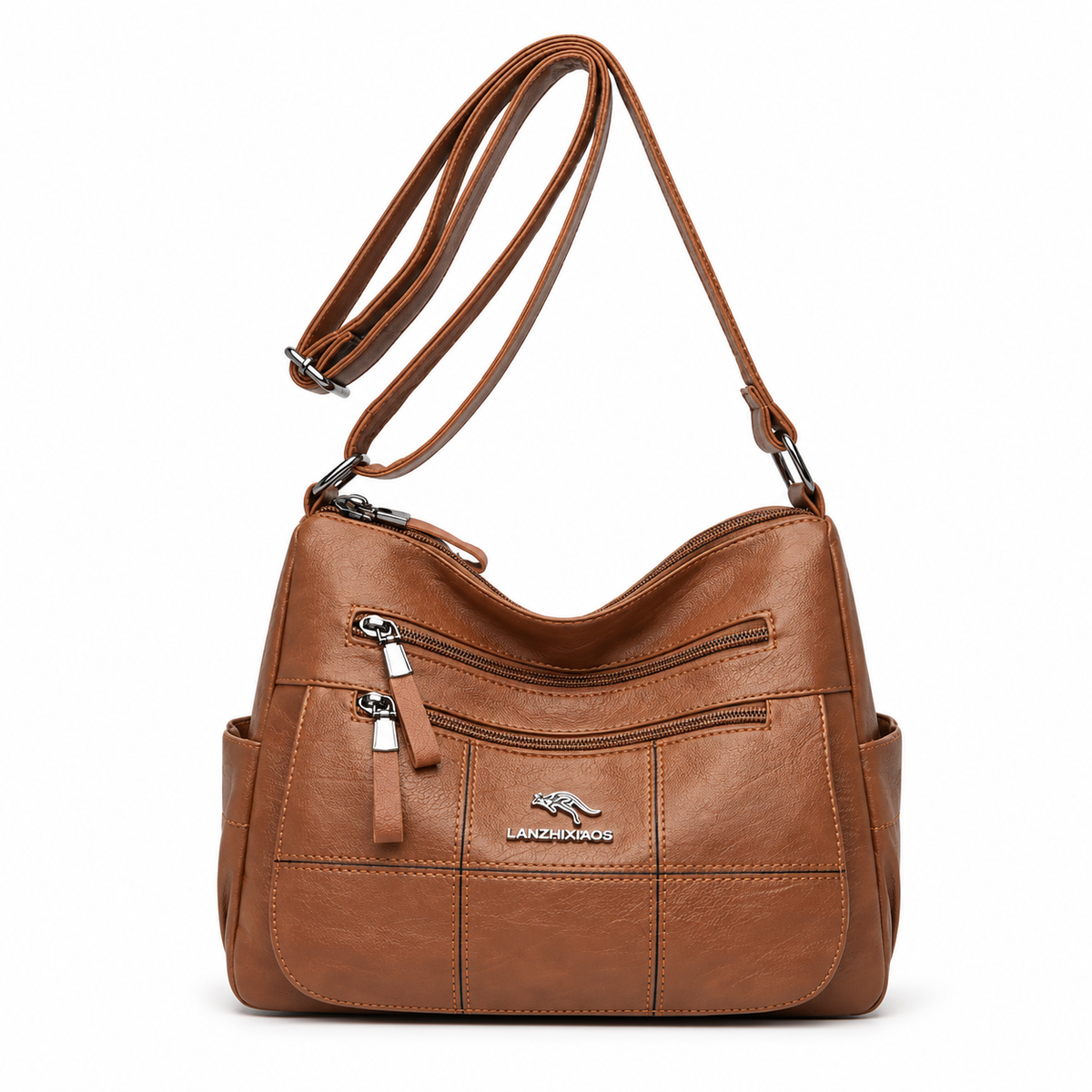 Brown Multi Pocket Adjustable Crossbody Bag