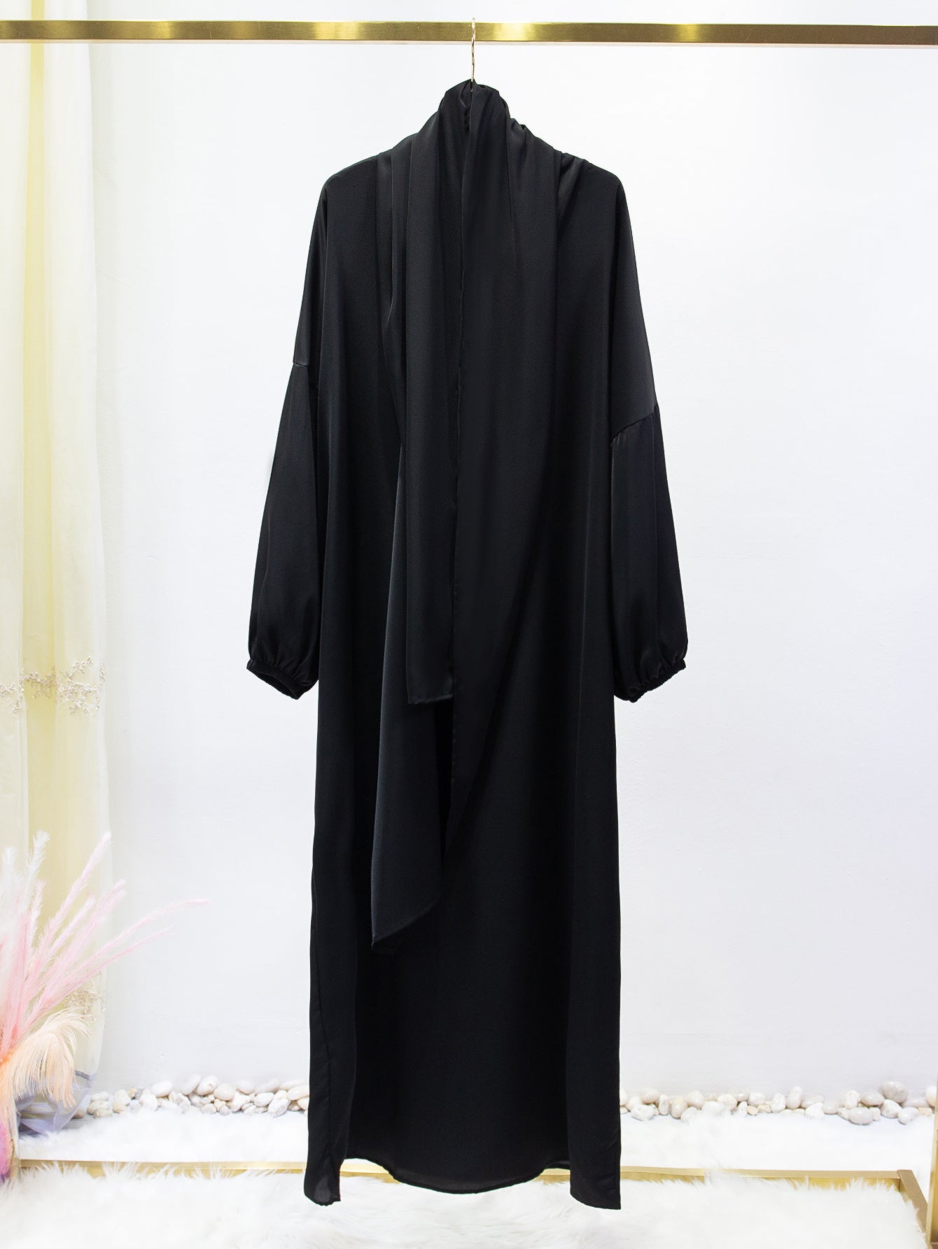 Elegant Islamic Hijab Dress for Women - Kaftan Style with Headscarf, Modest Middle Eastern Long Skirt Jibab Abaya, Loose Fit H-Silhouette, Long Sleeve Asymmetrical Hem, Solid Color Beige, Machine Washable for Ramadan Prayer & All Occasio