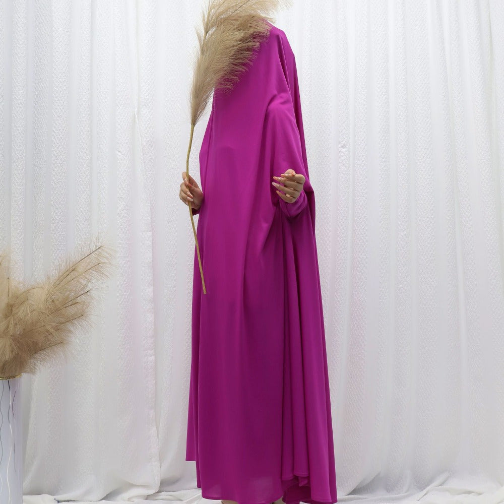 Women's Middle Eastern Baju Abaya Dress - Solid Color Hooded Robe with Bat Sleeves, Modest Traditional Long Gown for Daily & Formal Wear, Comfortable & Versatile Elegant Islamic Attire