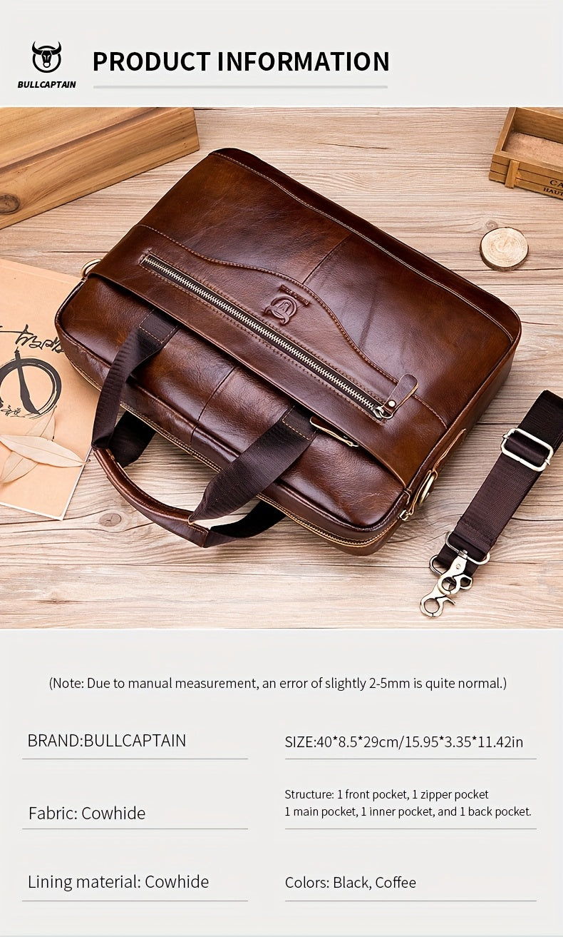 Men's Leather Multi-functional Briefcase Laptop Crossbody Bag, Men's Professional Business Bags For Work