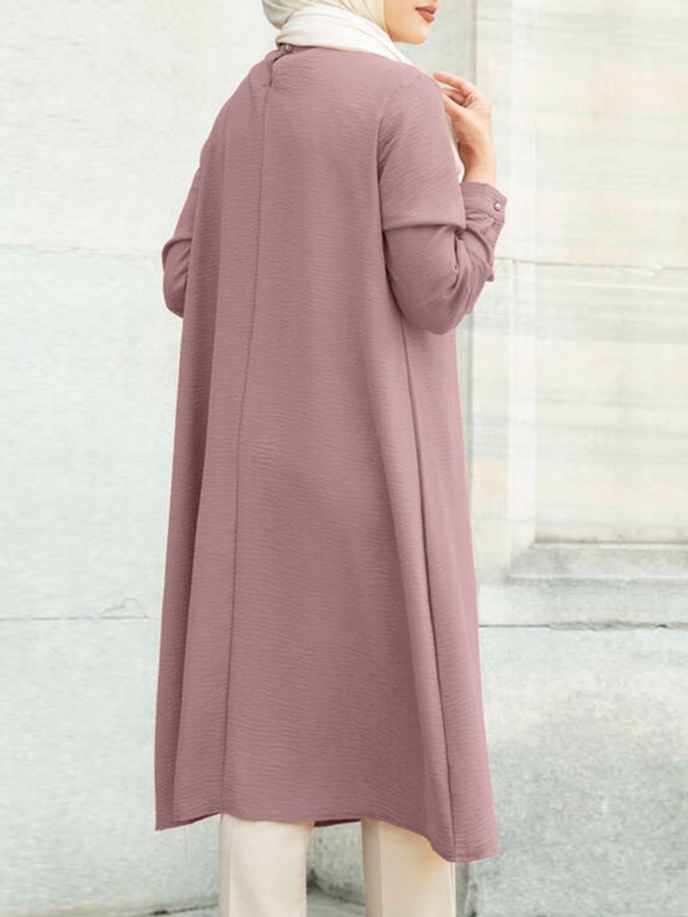 Women Kaftan Abaya Dress Elegant Solid Color Ethnic Style Long Sleeve