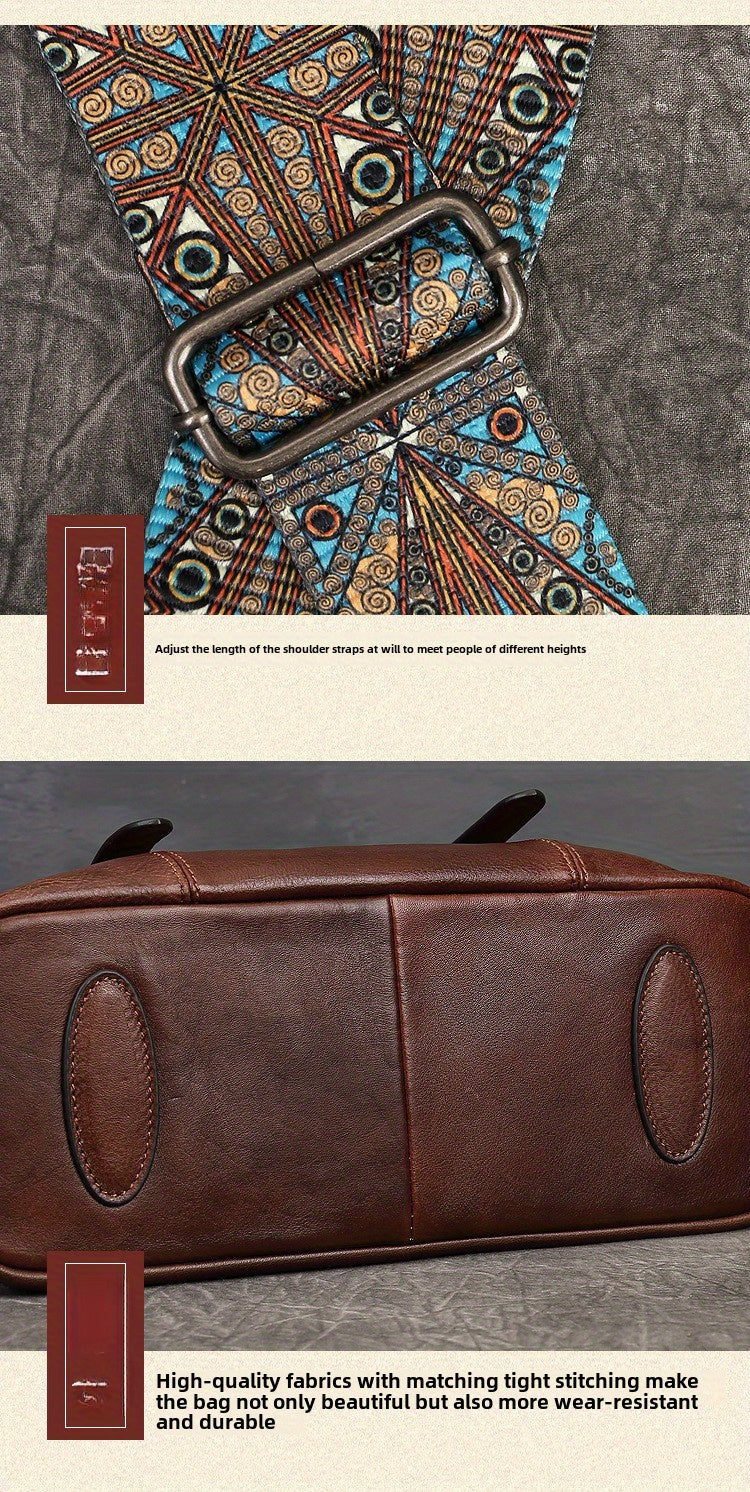 Women's Genuine Leather Crossbody Bag - Adjustable Wide Strap, Large Capacity Vintage Tote & Shoulder Bag