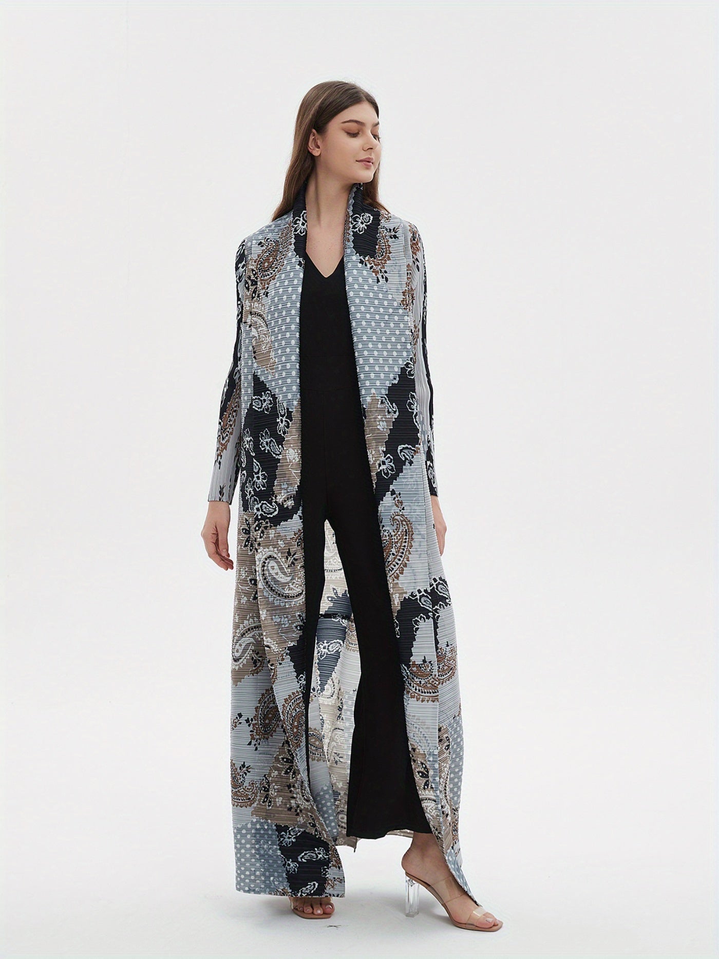 Elegant Abaya Kaftan Dress for Women - Spring/Summer Collection, Adjustable Tie-Waist, Geometric Print, High-Elasticity, Wrinkle-Resistant Blend, Perfect for Eid al-Fitr and All Season