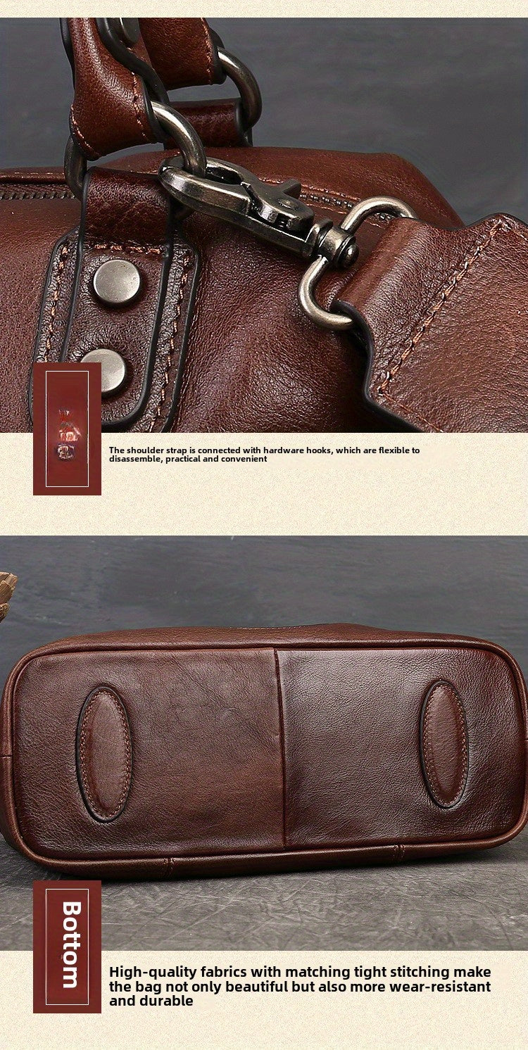 Women's Genuine Leather Satchel Business Handbag - Light Brown Geometric Retro Totem Design, Large Capacity Convertible Shoulder/Handbag with Adjustable Strap