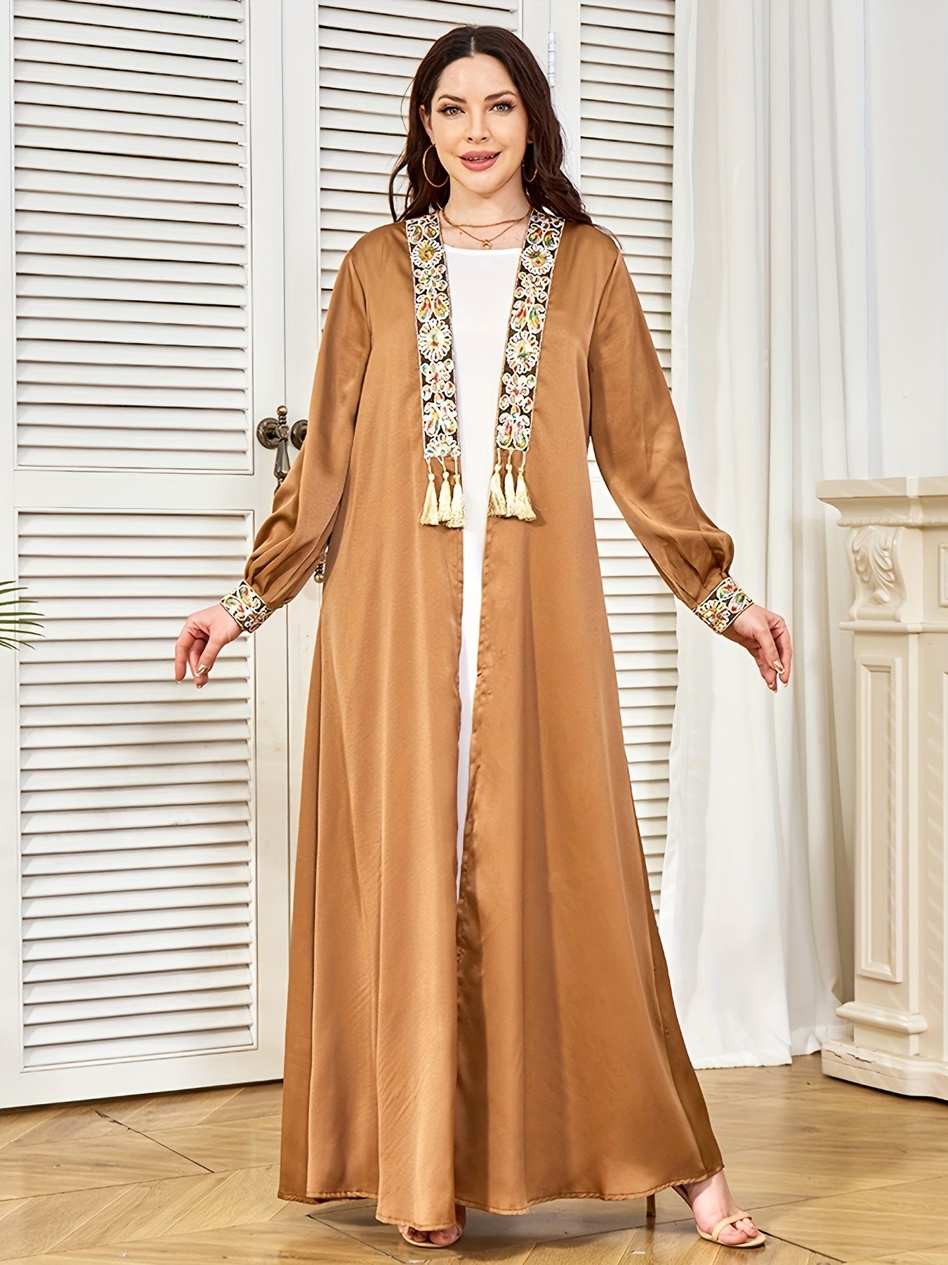 Middle East Dubai New Evening Dress Muslim Women's Open Front Tassel Pendant Abaya Two-Piece Set