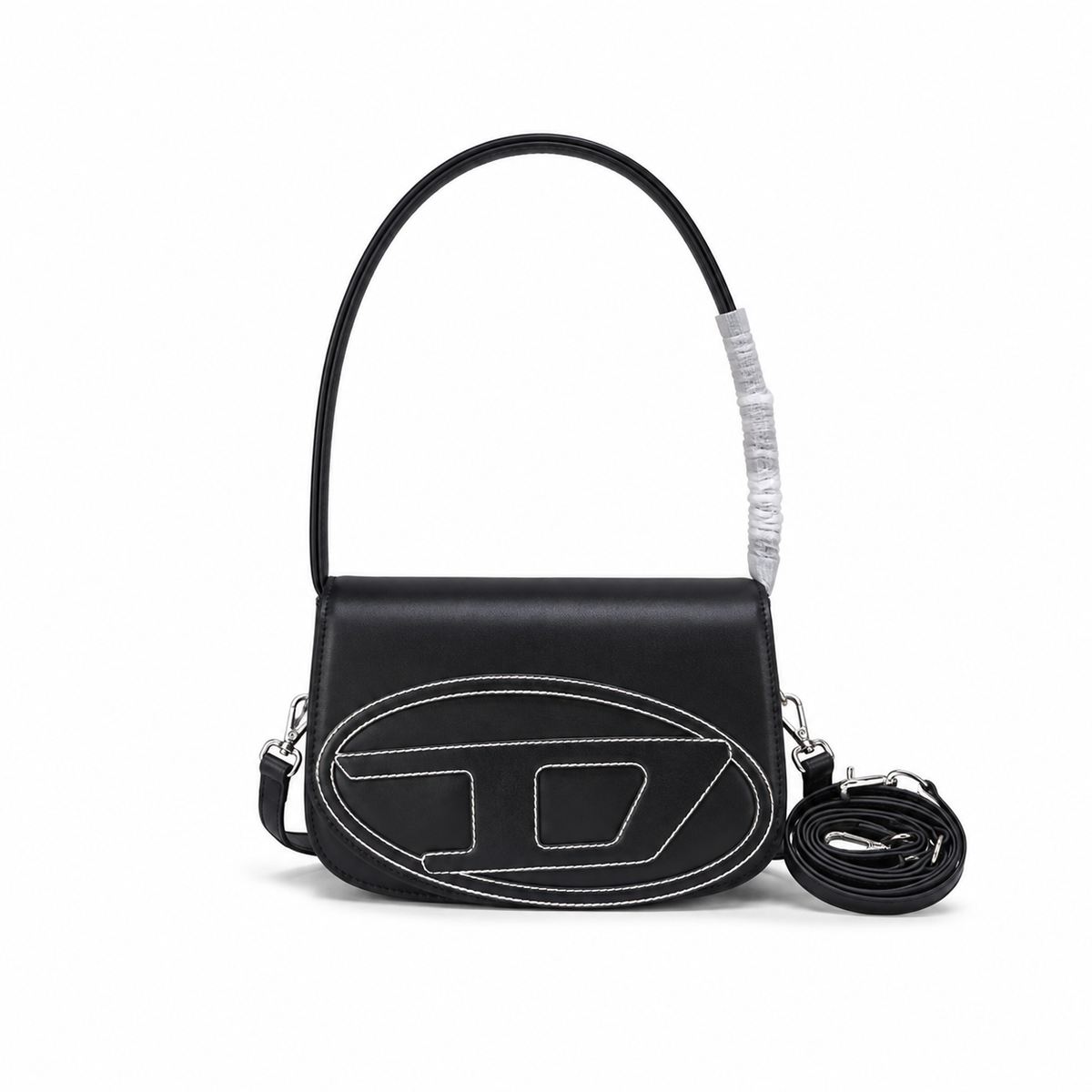 Black Contrast-Stitch Shoulder Bag