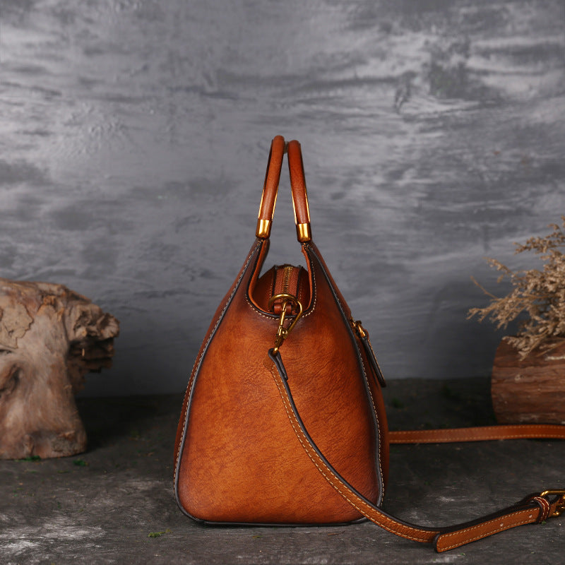 Genuine Leather Women's Handbags, Tote Bags, Large-Capacity Bags, Chinese-Style Crossbody Dumpling Bag, Messenger Bag