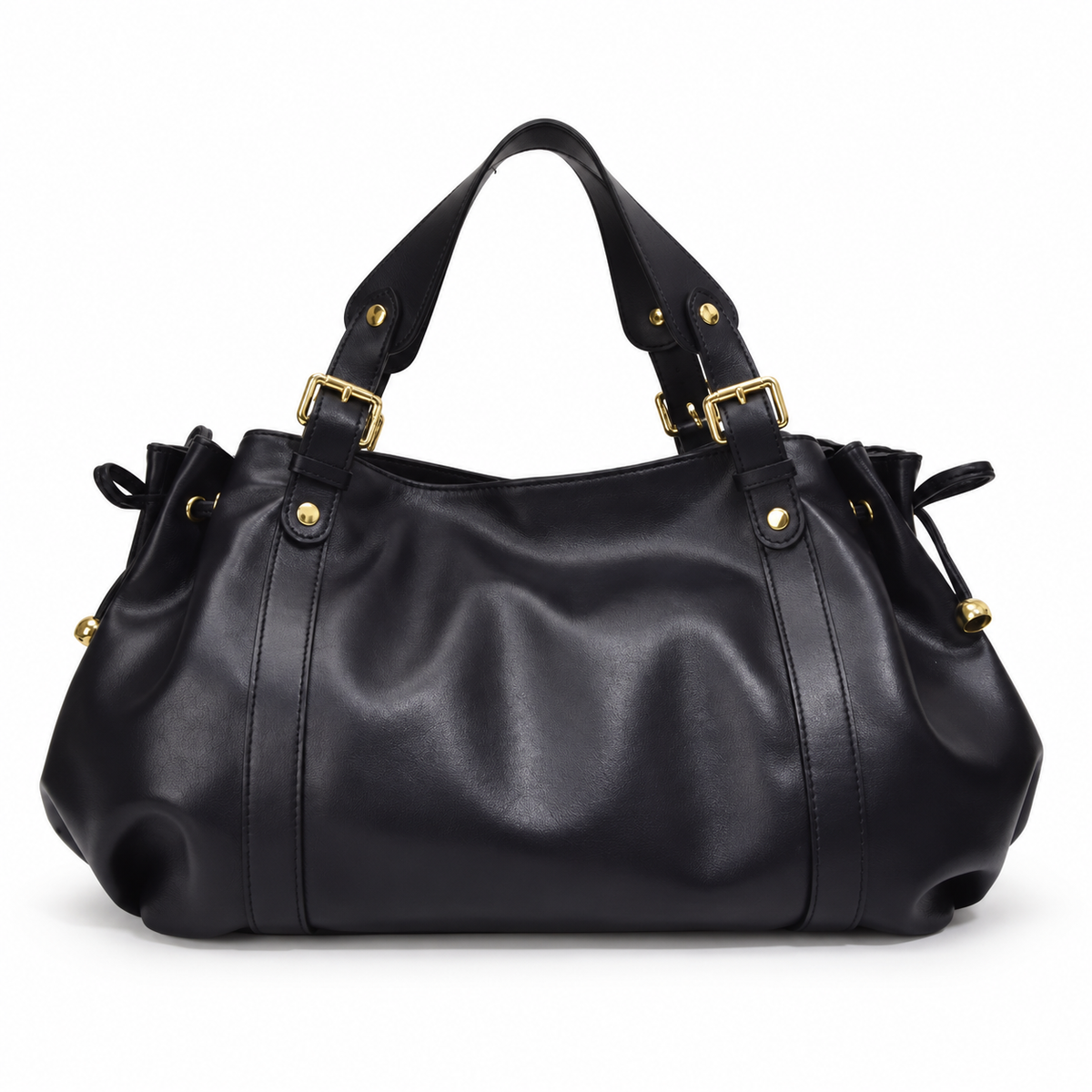 Elegant Black Handbag With Gold Accents