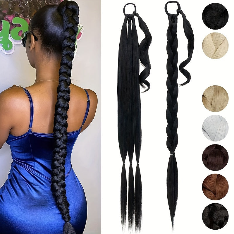 Long Braid Ponytail Extension With Elastic Tie Straight Sleek Wrap Around Braid Hair Extensions