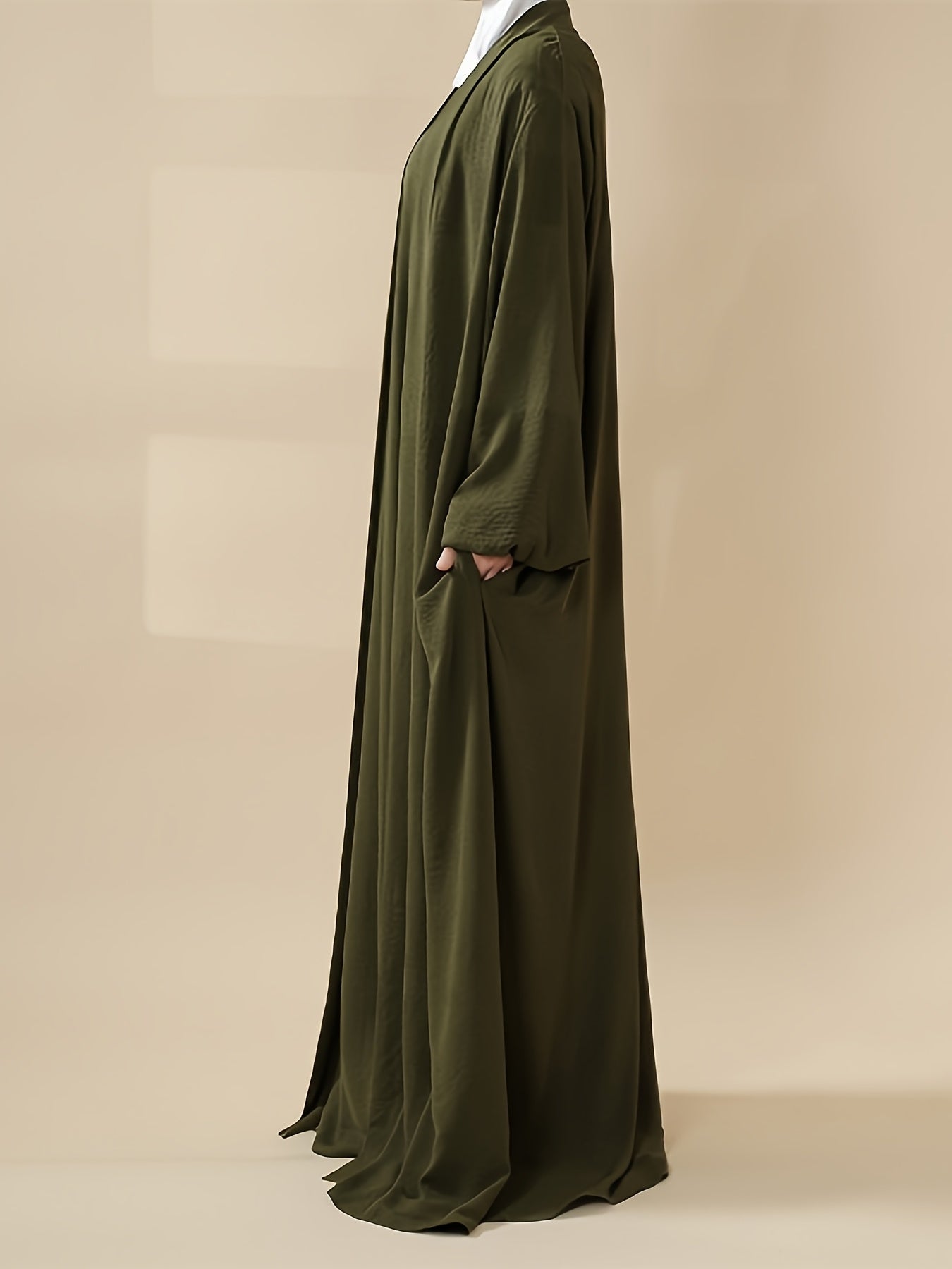 3pcs Elegant Open Arabic Abaya & Pocket Belt Abaya Set - Solid Color, Stretchy Polyester, Breathable for Spring/Summer - Ideal for Ramadan & Muslim Women, Lightweight Islamic Kaftan Dresse
