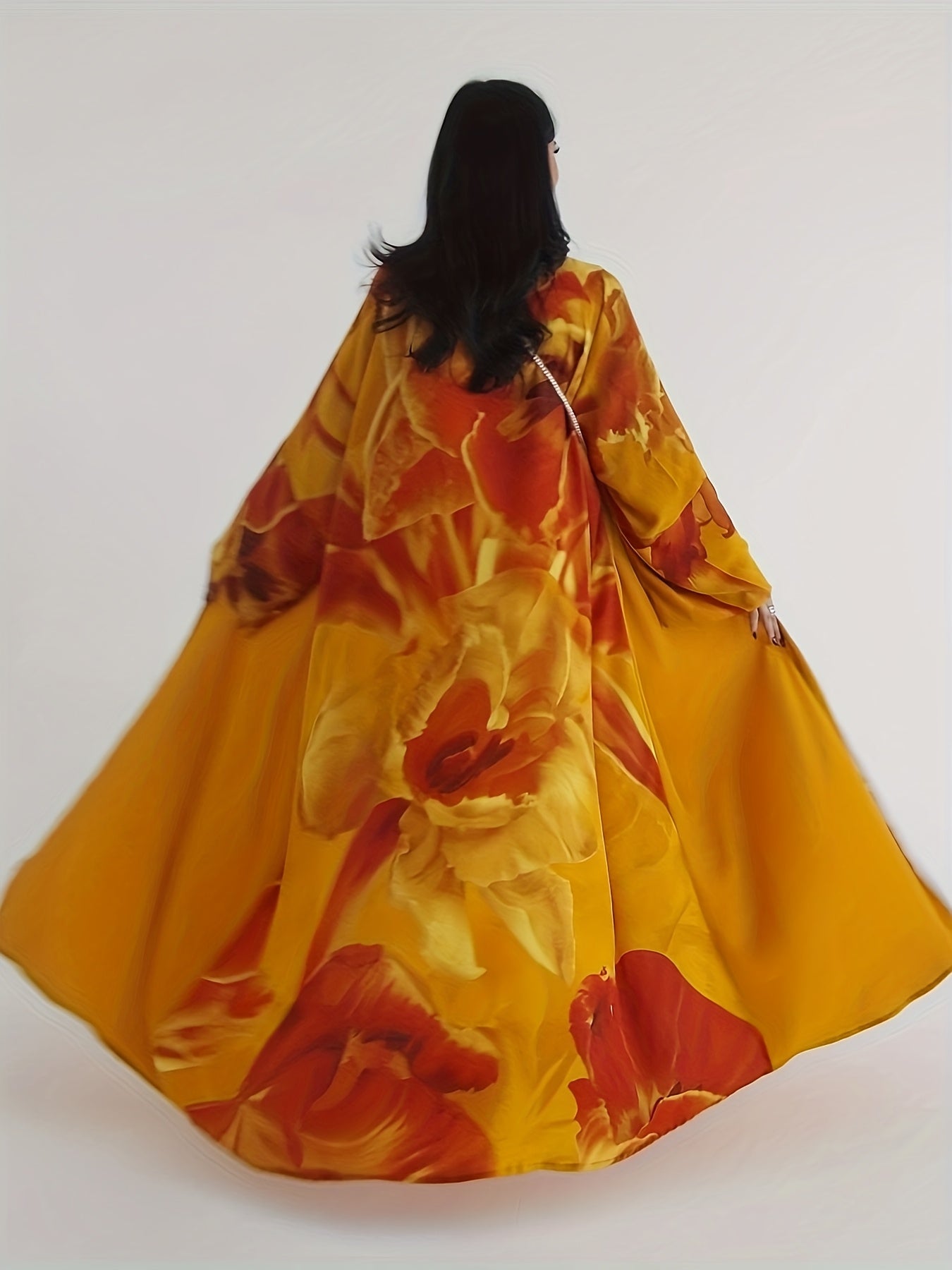 New modest Muslim scarf chiffon printed two-piece set Middle East fashion cardigan kimono abaya coat.