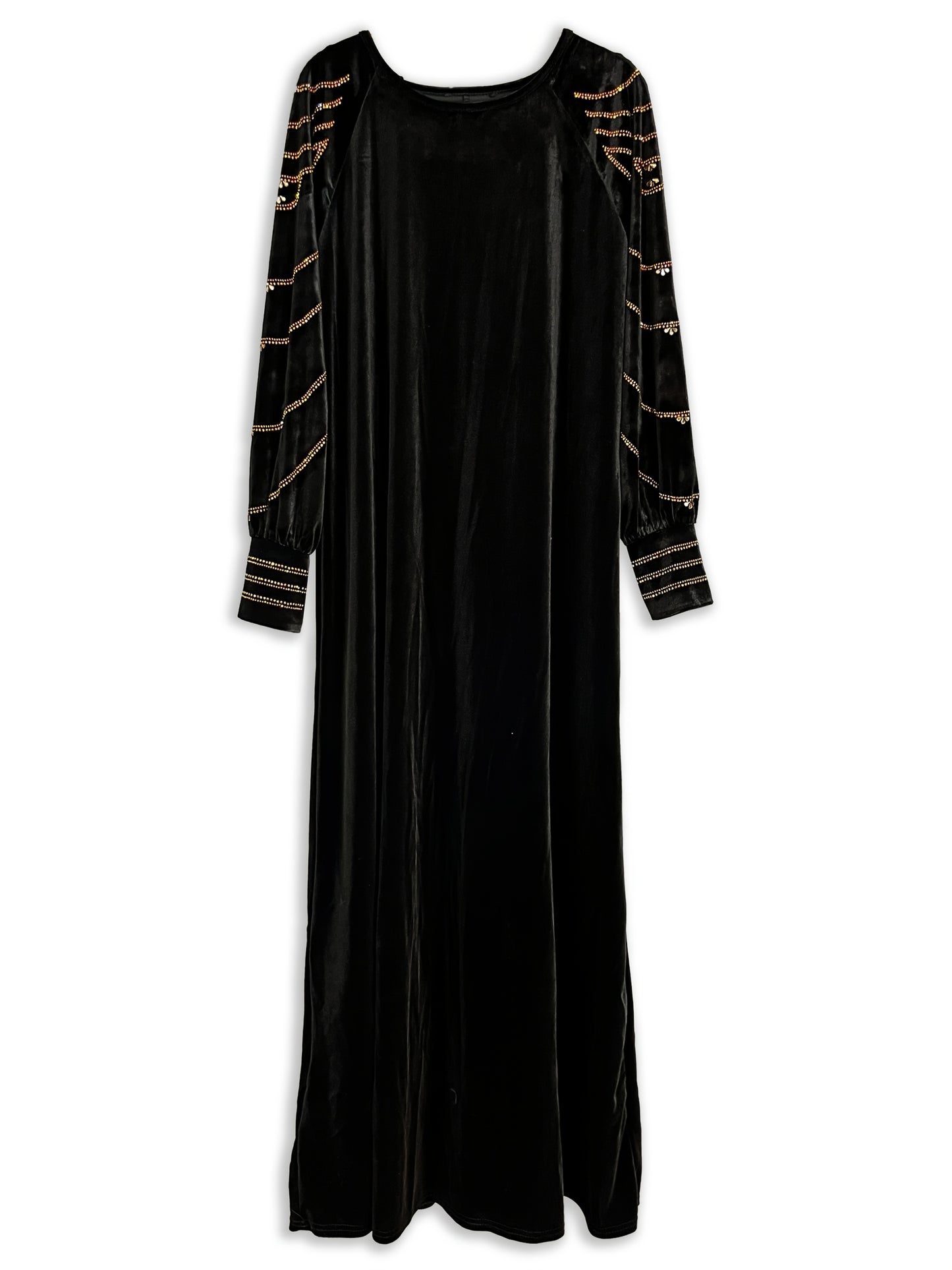 Elegant Black Rhinestone-Embellished Long Turkish Abaya for Women - Elegant Sleeveless Midi with V-Neck, Perfect for Ramadan & Eid, Stylish Turkish And Arabic Fashion, Ramadan Dress