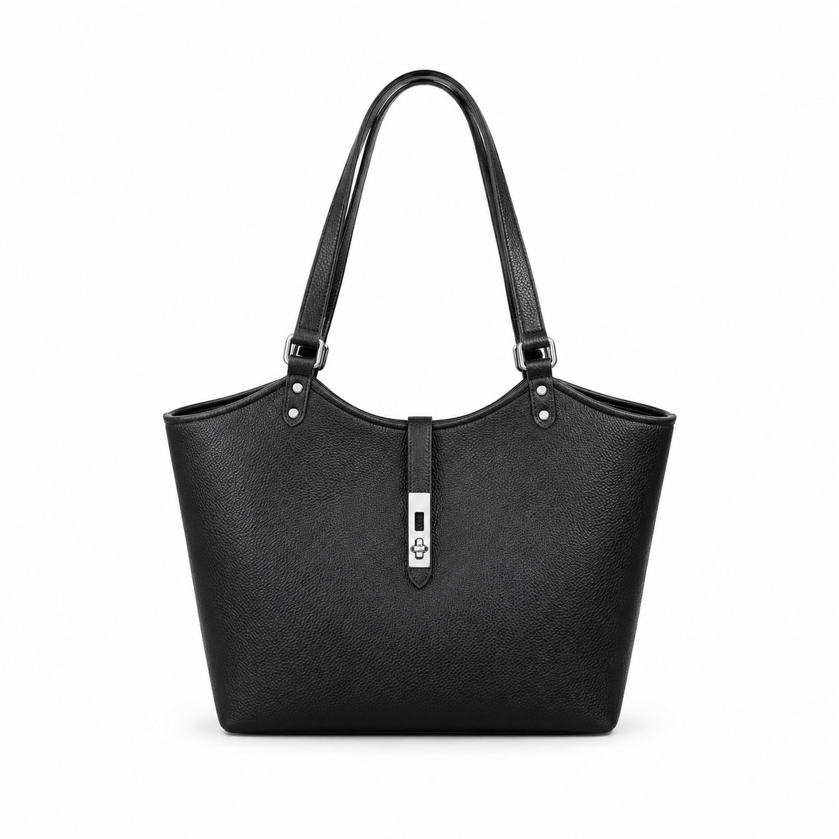 Elegant Black Textured Leather Shoulder Tote