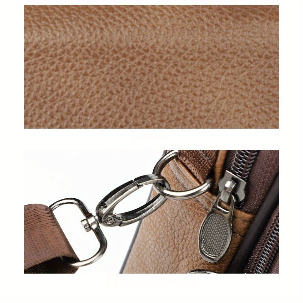 Men's Genuine Leather Shoulder Bag, Casual Sports Crossbody Sling Bag, Top Layer Cowhide, Trendy Commuting Bag