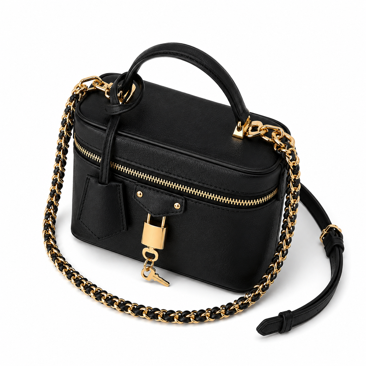 Luxury Black Gold Chain Structured Handbag