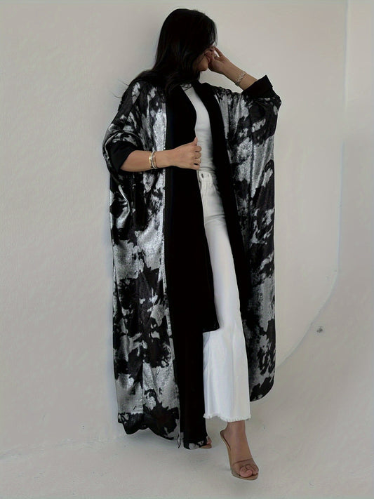 Women's Islamic Abaya Robe - Elegant Black & Golden Arabic Gulf Wedding & Everyday Hijab Coat, Long Flowing Muslim Dress with Open Front, Non-Stretchy Fabric for Modest Muslim Women