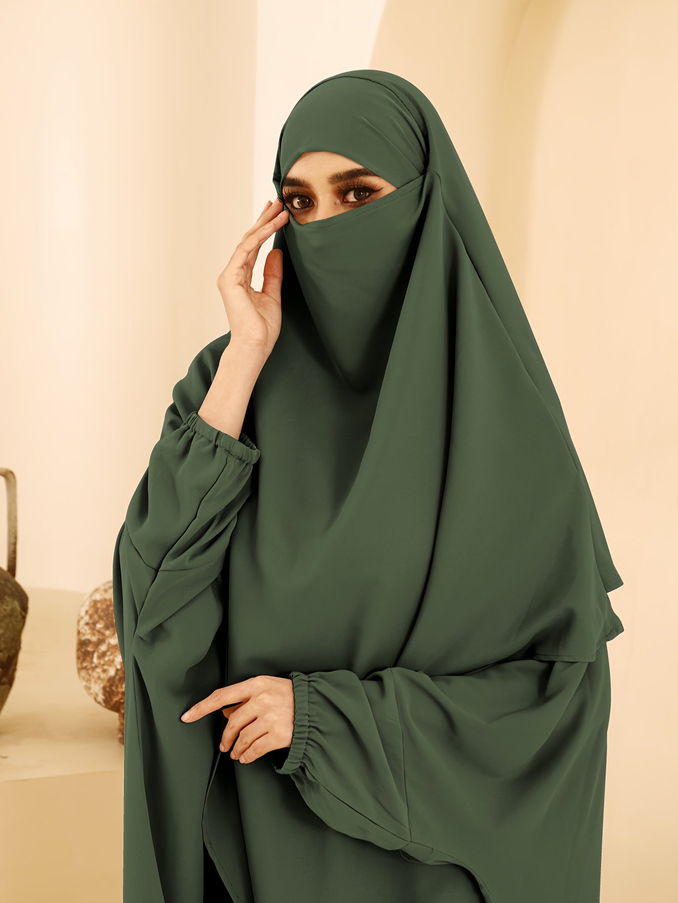 Plus Size - A Set of Elegant Plus Size Women Jilbaab Dresses, Middle East Dubai Solid Color Robe Dress Two Piece Set, Perfect for Ramadan And Islamic Prayers Abaya Femme Women Abaya Dubai Islamic Clothing Abaya Hijab Femme Prayer Jil