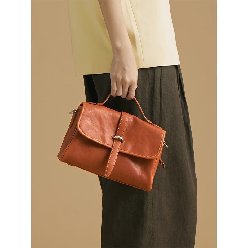 Genuine Leather Satchel Postman Cow Genuine Leather Vintage Postman Bag Women's Commuting Single Shoulder Crossbody Bag Niche Bag