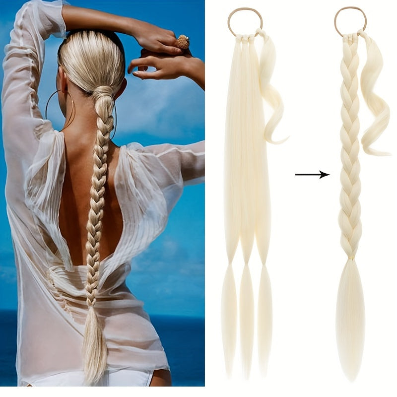 Long Braid Ponytail Extension With Elastic Tie Straight Sleek Wrap Around Braid Hair Extensions