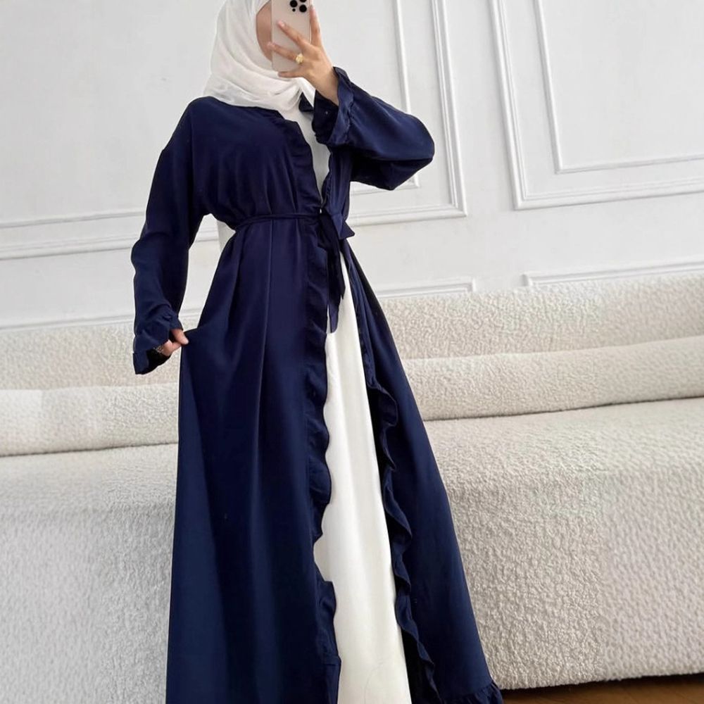 Women's Elegant Arabic Abaya Robe - Lightweight Breathable Loose Fit Long Sleeve Arabic Dress with Belt, Solid Color Machine Washable All-Season Casual & Formal Wear