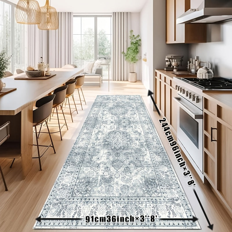 Area Rugs Boho Washable Area Rug For Bathroom, Bedroom, Large Area Rugs For Living Room Dining Room, Bohemian Vintage Non Slip Low Pile Indoor Accent Carpet For Home Office-blue Color Bathroom Mat
