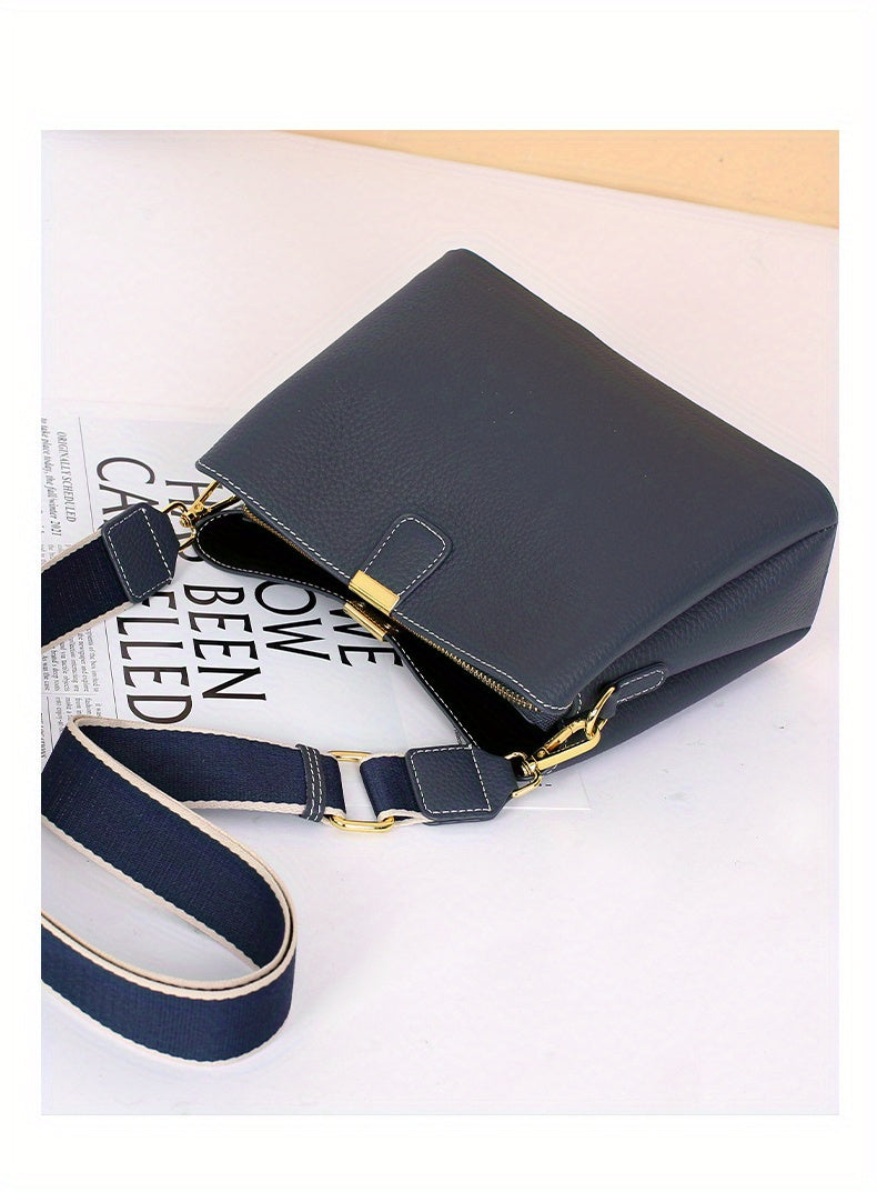 2025 New Model, High-End Grey Leather Women'S Handbag, Cowhide Large Capacity Bucket Bag, Versatile Commuting Shoulder Crossbody Bag, Lightweight And Fashionable Daily Bag