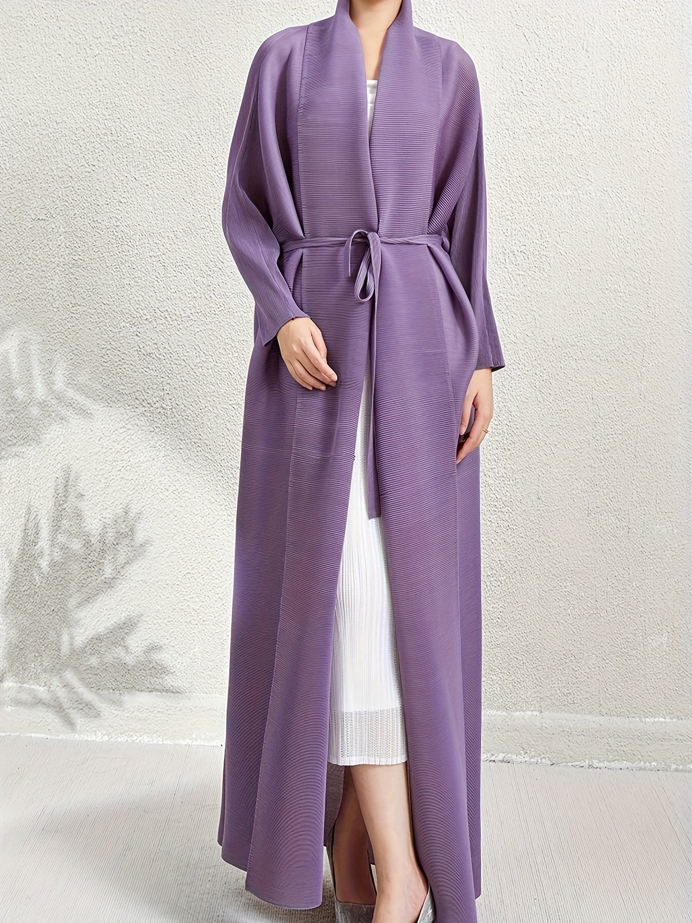 Elegant Women's Loose-Fit Long Sleeve Emirati Abaya with Turn- Collar - Brown, High-Stretch Fabric, Full-Length Pants, Perfect for Spring & Fall, Muslim Dress, Muslim Dress | Loose Fit Abaya