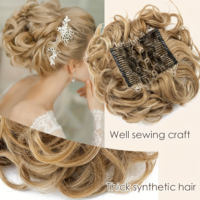 A Messy Short Lady's Hairstyle With A Clip-on Curly Hair Bun