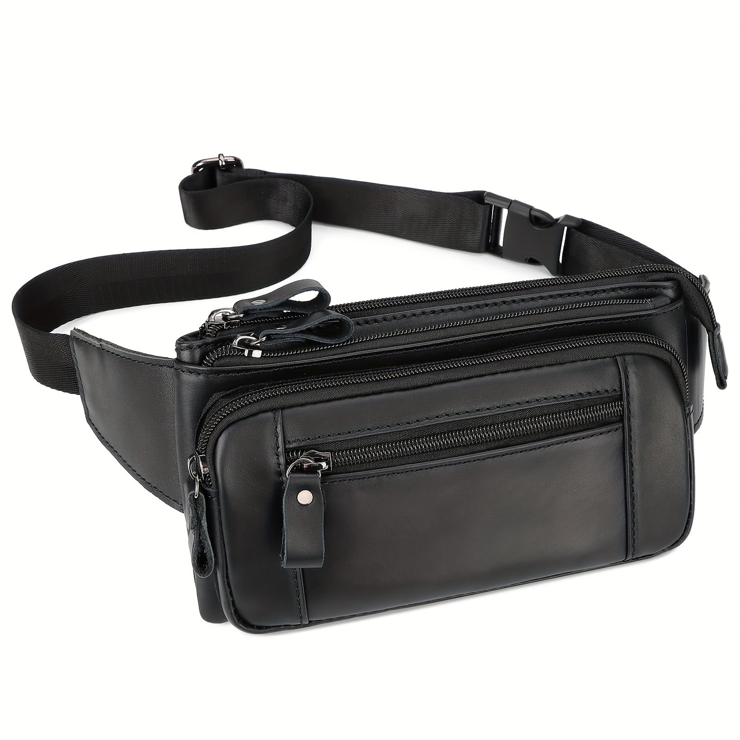 Genuine Leather Fanny Pack for Men & Women - Adjustable Crossbody Sling Bag with Multiple Zippered Compartments, Compact Chest Pack for Outdoor Travel