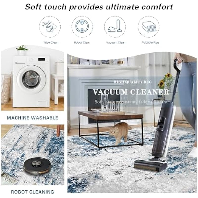 Area Rug, Washable Rug Modern Abstract Bedroom Rug Non-Slip Soft Neutral Area Rug Stain Resistant Throw Rugs for Entryway Kitchen Door Mat Indoor Entrance Laundry