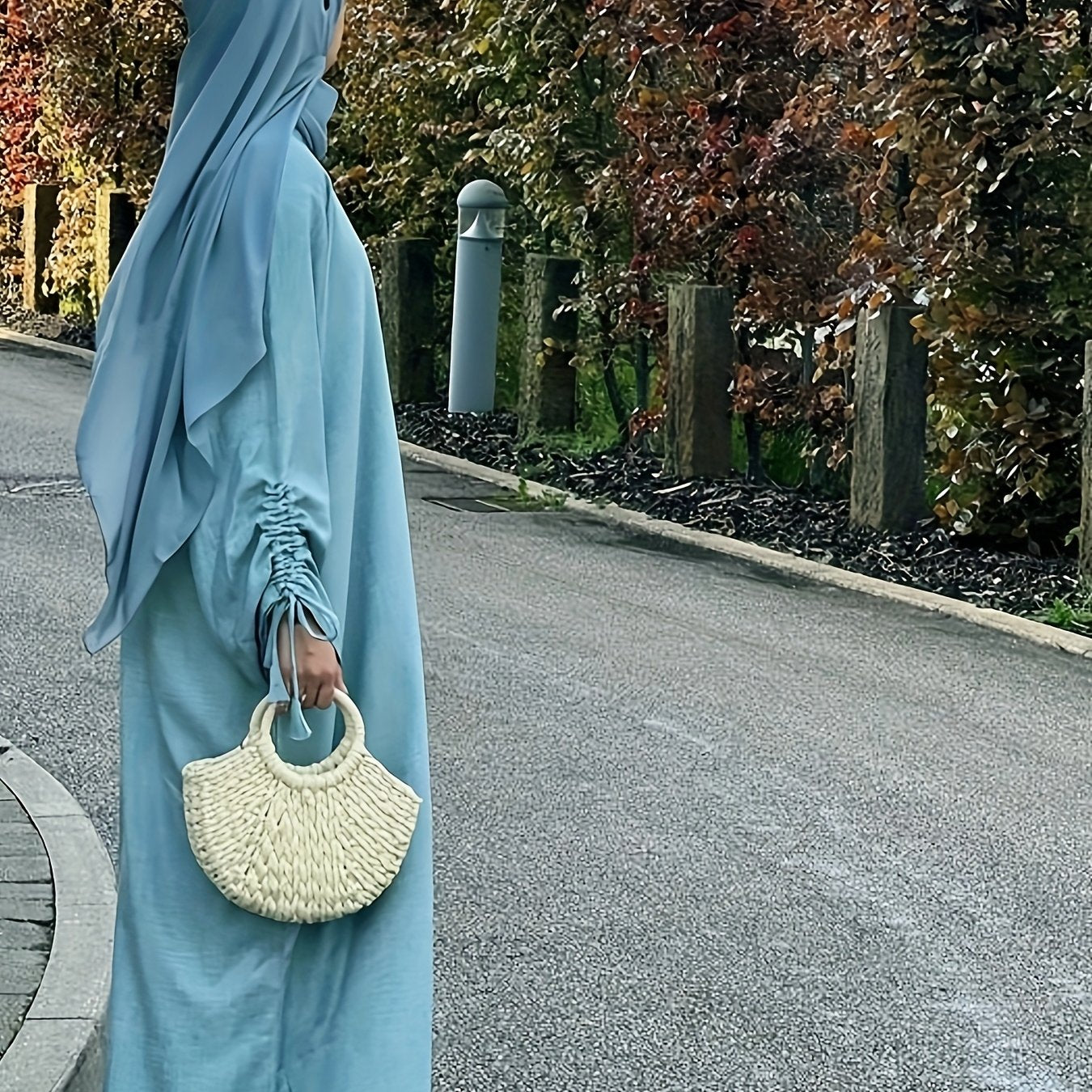 1 Luxury Satin Modest Jibab Abaya Set for Women, 4pcs Muslim Female Ramadan Prayer Dress, Long Robe, Elegant Open Breathable Abaya, Top, Pants and Matching Headscarf, Middle Eastern Arabic Malaysia Islamic Women, Eid al-Adha Gift R