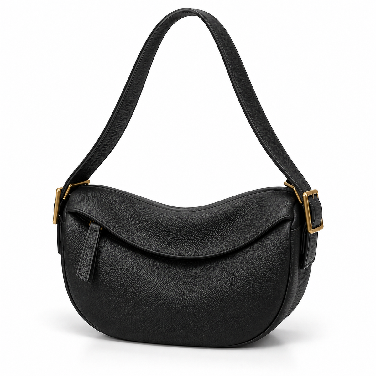 Black Crescent Shoulder Bag With Zipper