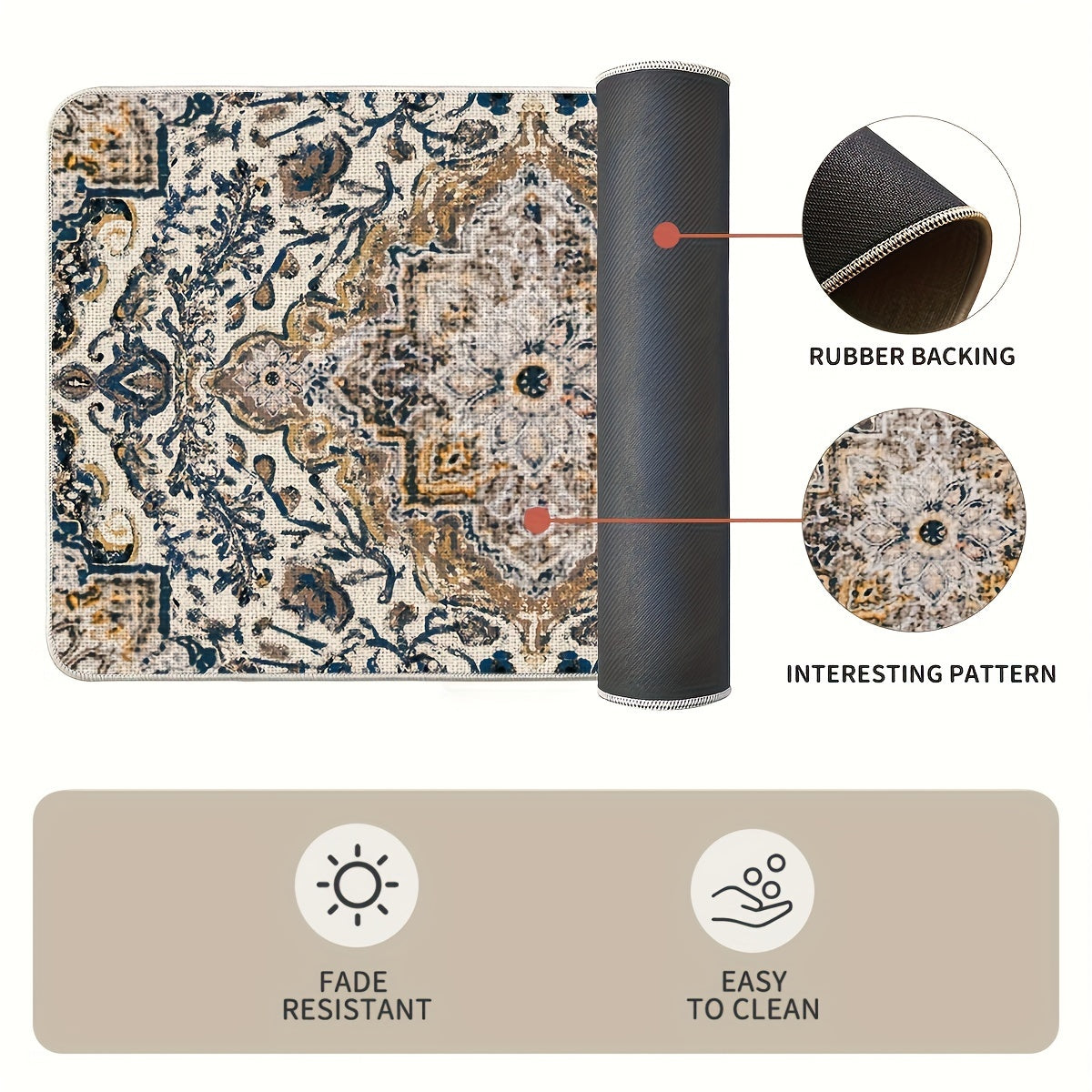 2pcs/set Flowers Bohemia Kitchen Mats, Daily Boho Home Decor Low-Profile Kitchen Rugs For Floor - 17x29 Inches And 17x47 Inches
