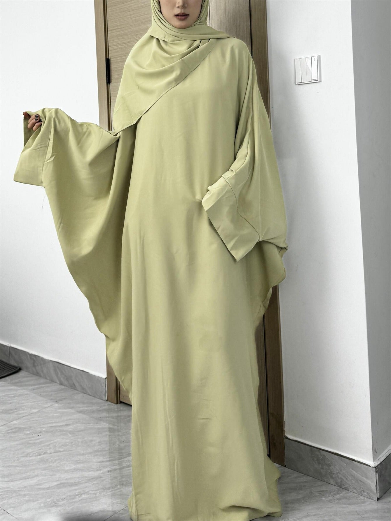 Plus Size Middle Eastern Loose Long Robe Prayer Jilbaab Dress with Matching Headscarf Two-piece Abayas Ethnic Clothing Islamic Conservative Dresses Long Skirt