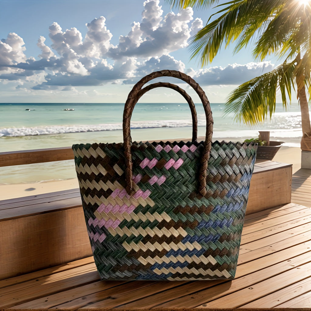One Piece, Hand-Woven Handbag Handheld Versatile Women's Bag, Suitable for Vacation, Imitation Rattan Design, Tote Bag Style
