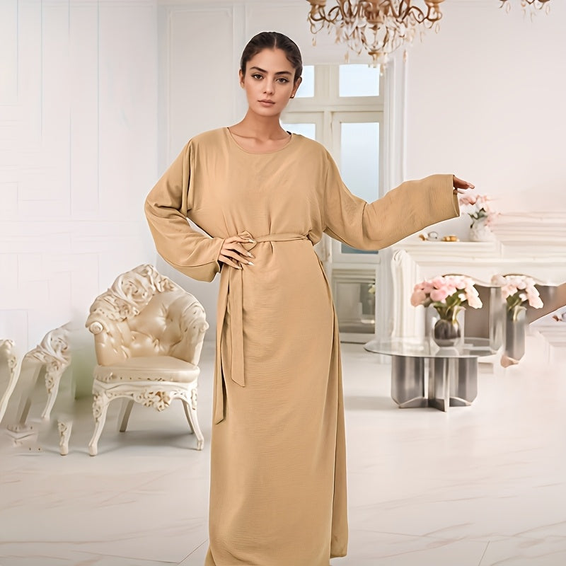 2pcs Muslim conservative Abaya Burqa + belt suit, long sleeve burqa, comfortable, versatile - suitable for formal occasions and Women's wear Eid al-Fitr