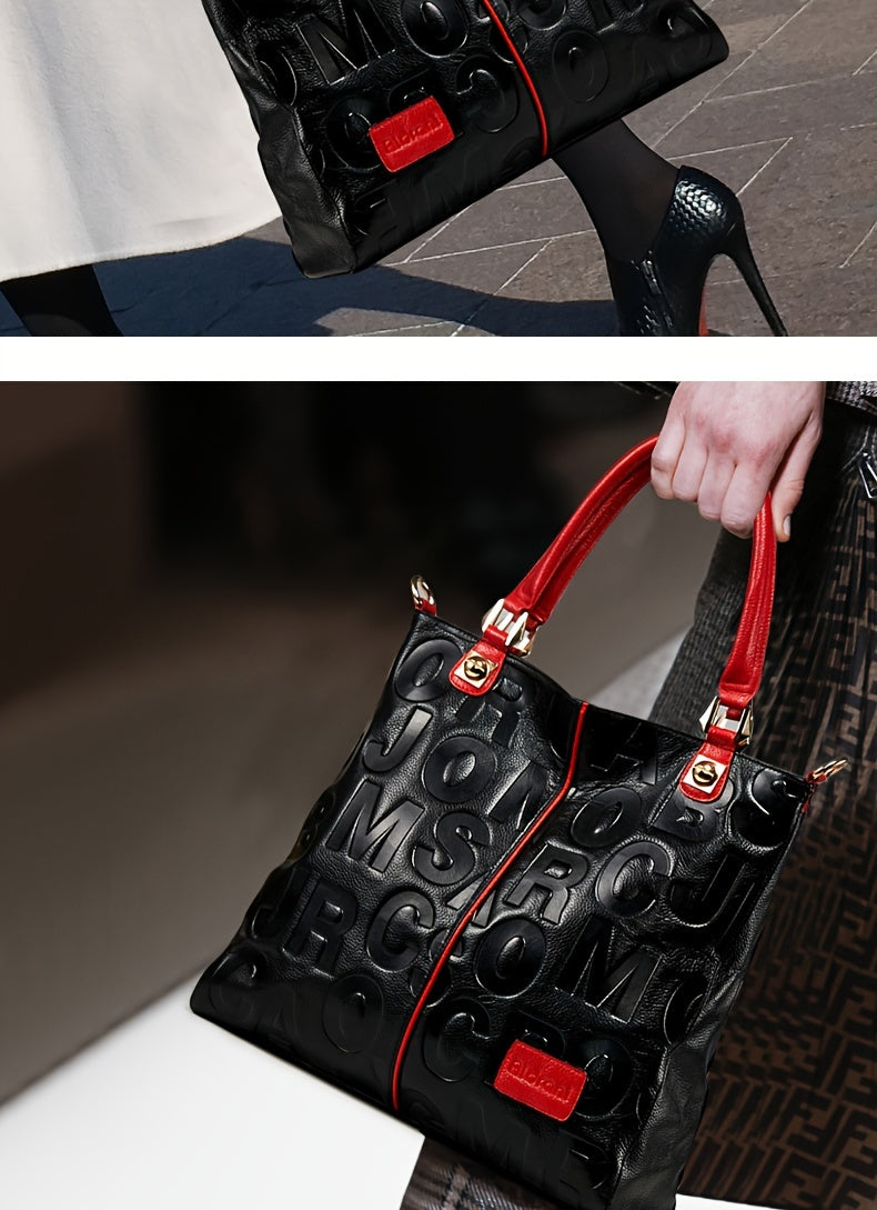 Fashionable Motorcycle Bag, Tote Bag, Genuine Leather Women's Bag, Zipper Handbag, Shoulder Bag, Fashionable Hand-held Crossbody Bag
