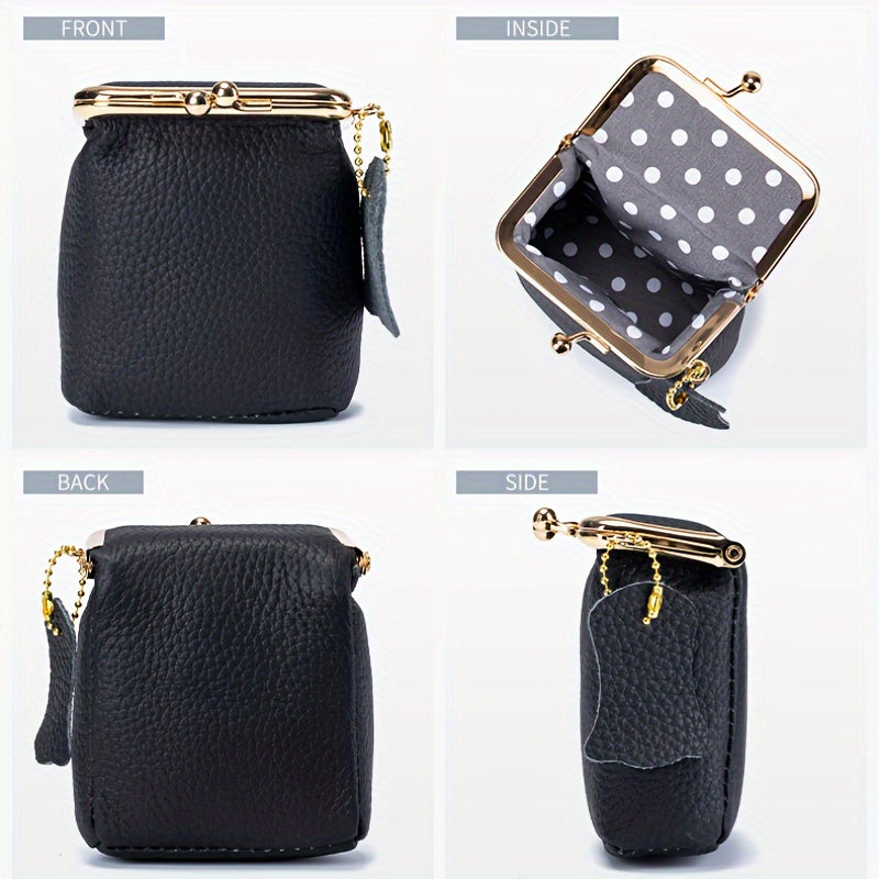 Vintage Genuine Leather Mini Bag Organizer with Secure Kiss Lock - Spacious Coin Purse, Key Holder, Earphone & Lipstick Case, Multi-Purpose Travel Cosmetic Pouch