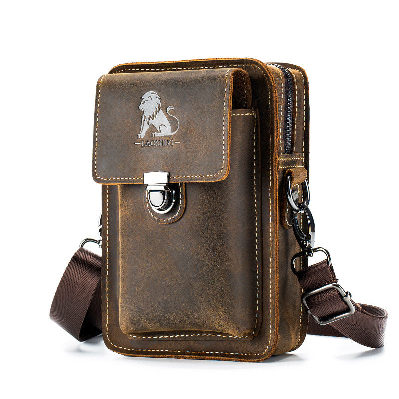 Men's Fashion Leather Crossbody Bag, Genuine Leather Top Layer Sling Cowhide, Retro Style, High-Quality Waist Pack