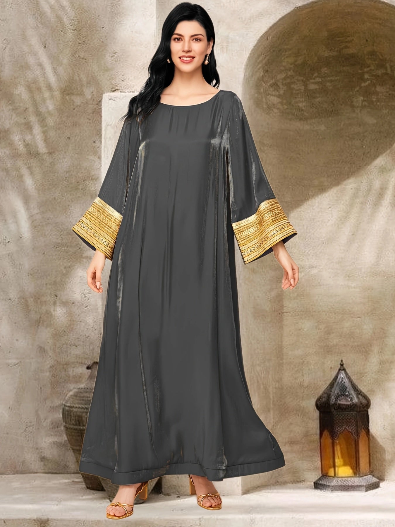 Women's Elegant Islamic Baju Abaya Dress - Long Sleeve Flowy Swing Dress in Pastel Lavender, Non-Stretchy Formal & Everyday Muslim Dress for Prayer, Office, Social Events