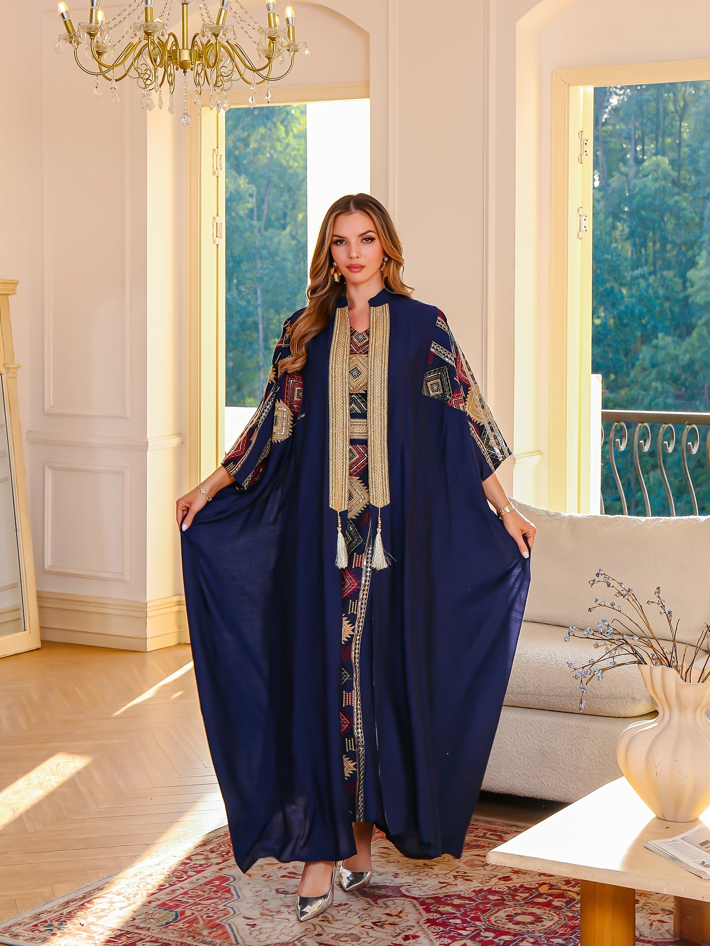 Elegant Middle Eastern Muslim Two-Piece Set - Stylish and Comfortable Design, Perfect for Daily Wear, INS Middle Eastern Pakistani Abaya Muslim Embroidered Long Robe Abaya Light Luxury