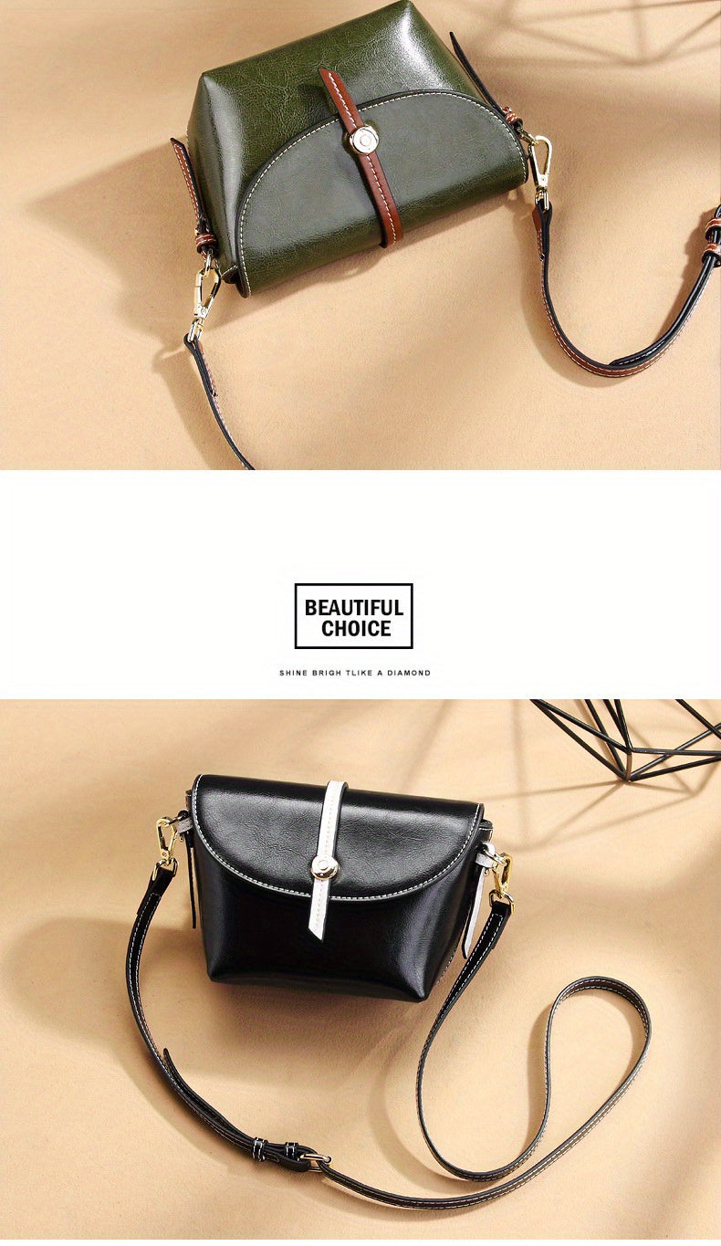New Solid Color Leather Women's Saddle Bag, Simple And High-End Versatile Crossbody Bag, Leather Bag, Shoulder Bag for Women