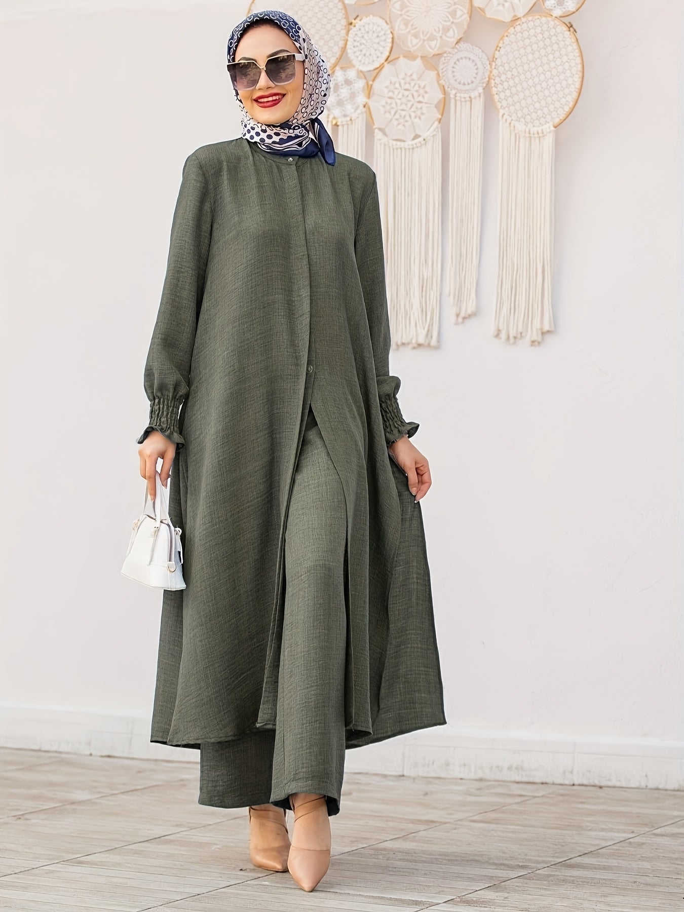 Middle East Ramadan Elegant Pure Muslim Pakistani Abaya Casual Pants Set - Fashionable and Comfortable Design, Perfect for Daily Wear