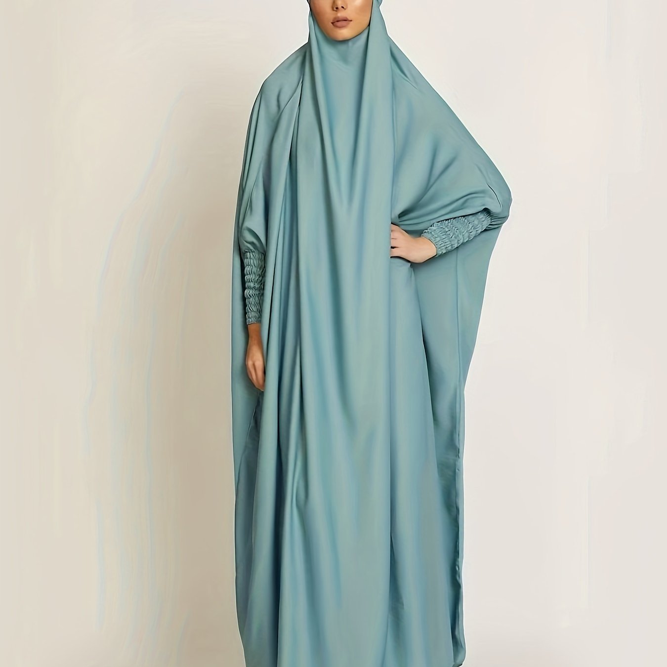 Long Sleeve Solid Color Jibab Abaya - Women's Traditional Arabian Polyester Robe with Tie Back, 95% Polyester 5% Elastane, 135g/m² - Muslim Nida Hijab Dress